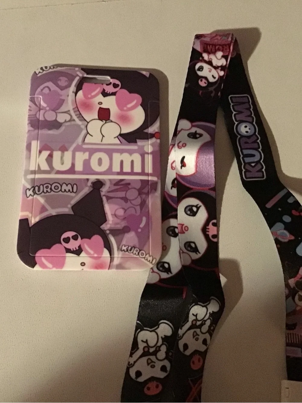 Purple Cartoon Phone Card Holder with Lanyard